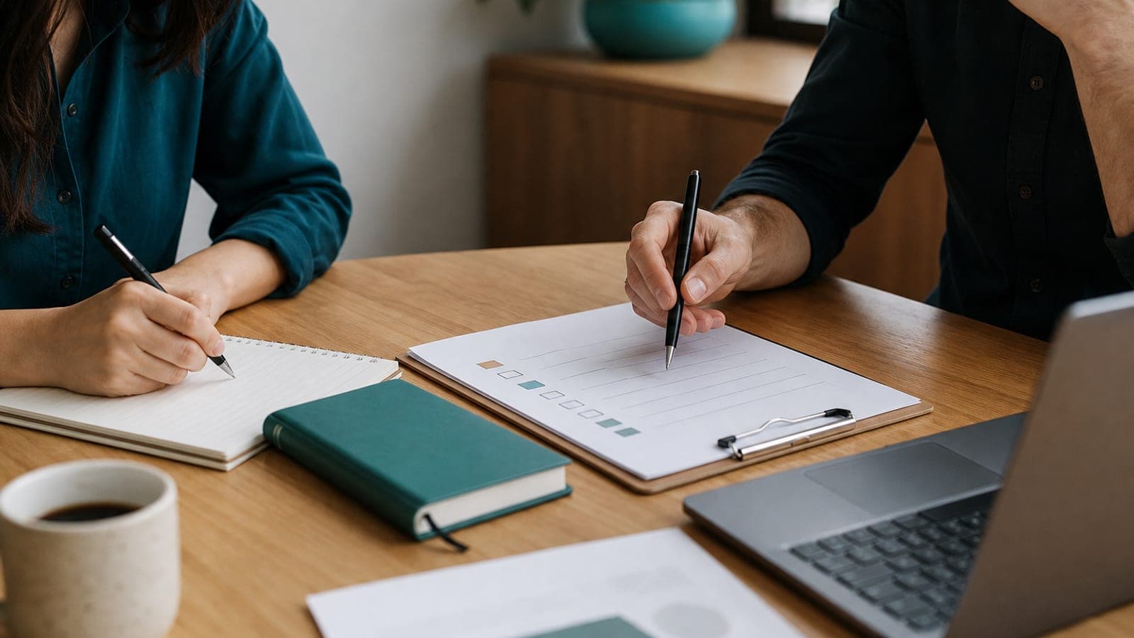 Mesa de trabajo con materiales de planificación de partner